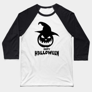 Happy Halloween With Black Scary Pumpkin Baseball T-Shirt